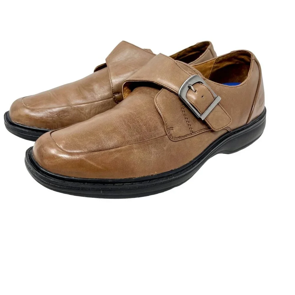 Dr. Comfort Mens‎ Leader Brown Leather Easy Access Buckle Strap Oxford Size 10.5